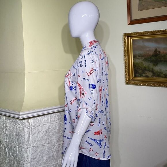 Karl Lagerfeld Paris Amour Red White &Blue Button Down Shirt - Picture 10 of 14
